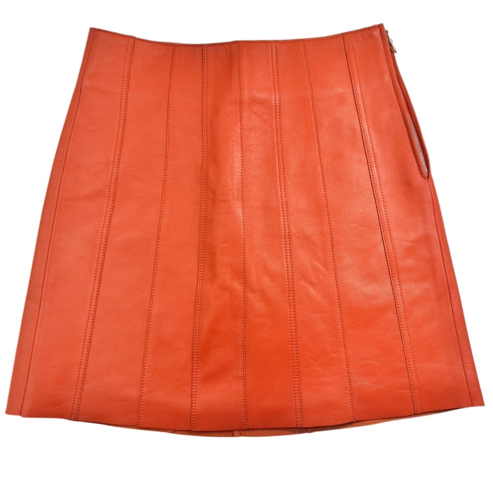 Sandro Aubin Seamed Leather Mini Skirt In Caramel - Picture 2 of 16